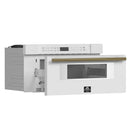 Forno 5-Piece Appliance Package - 48-Inch Dual Fuel Range, Wall Mount Range Hood, 60-Inch Refrigerator, Dishwasher, and 30-Inch Microwave Drawer in White with Antique Brass Handle