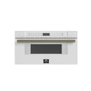 Forno 5-Piece Appliance Package - 48-Inch Electric Range, Wall Mount Range Hood, 36-Inch Refrigerator, Dishwasher, and 30-Inch Microwave Drawer in White with Antique Brass Handle