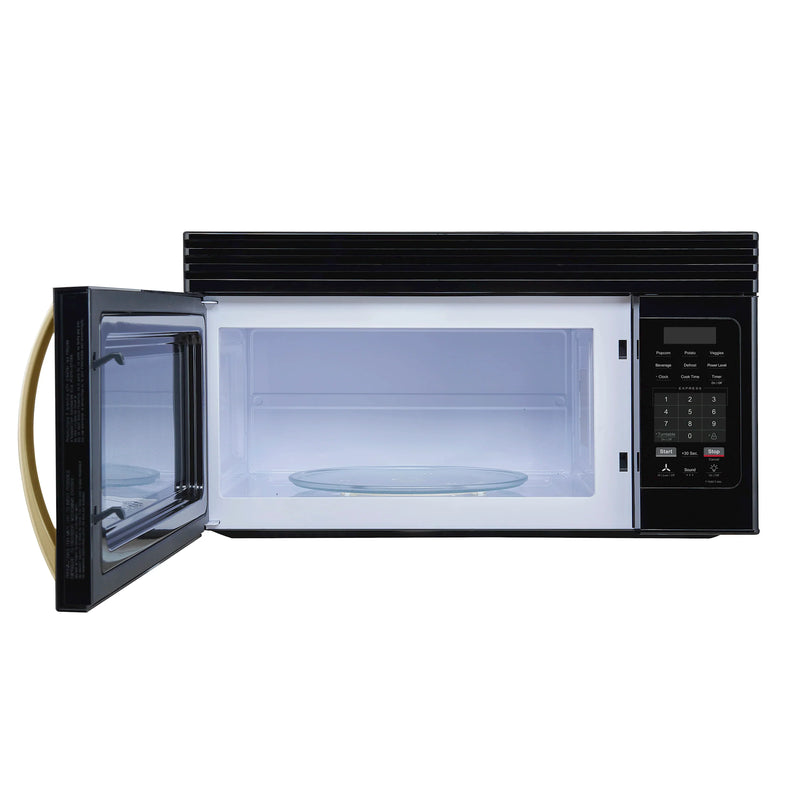 Forno Scalo 30-Inch Over the Range Microwave in Black with Antique Brass Handle – 1.6 cu.ft, 300 CFM Vent, Touch Control, LED Light (FOTR3007-30BLK)