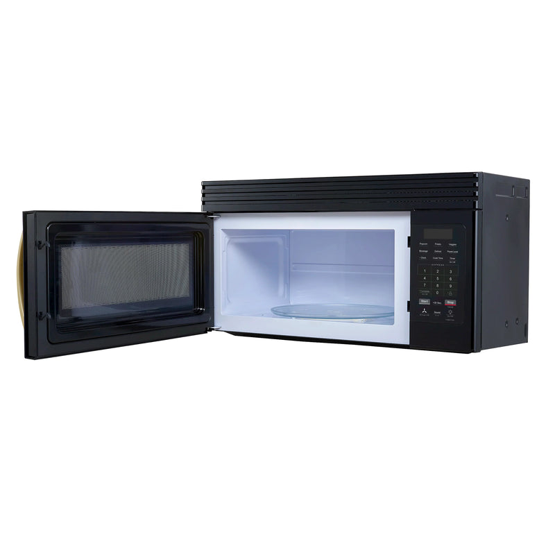 Forno Scalo 30-Inch Over the Range Microwave in Black with Antique Brass Handle – 1.6 cu.ft, 300 CFM Vent, Touch Control, LED Light (FOTR3007-30BLK)