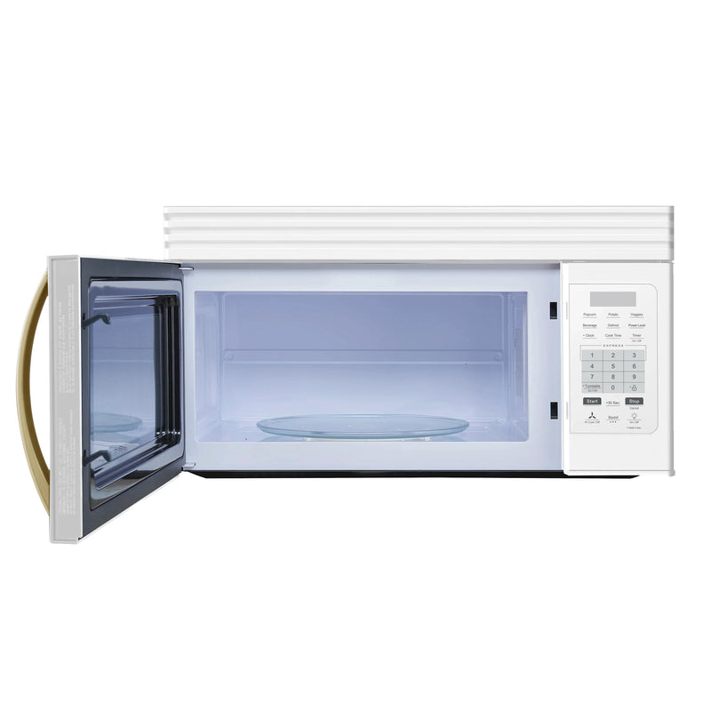 Forno Scalo 30-Inch Over the Range Microwave in White with Antique Brass Handle – 1.6 cu.ft, 300 CFM Vent, Touch Control, LED Light (FOTR3007-30WHT)