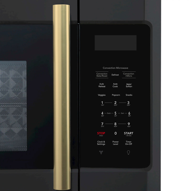 Forno Fornace 30-Inch Over-the-Range Convection Microwave in Black with Antique Brass Handle – 1.5 cu.ft, 300 CFM Vent, Touch Control, LED Light (FOTR3038-30BLK)