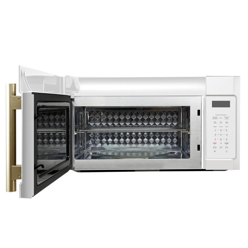 Forno Fornace 30-Inch Over-the-Range Convection Microwave in White with Antique Brass Handle – 1.5 cu.ft, 300 CFM Vent, Touch Control, LED Light (FOTR3038-30WHT)