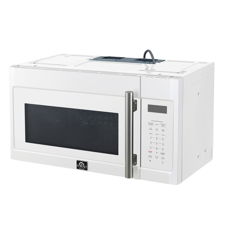 Forno Fornace 30-Inch Over-the-Range Convection Microwave in White with Stainless Steel Handle – 1.5 cu.ft, 300 CFM Vent, Touch Control, LED Light (FOTR3038-30WHT)