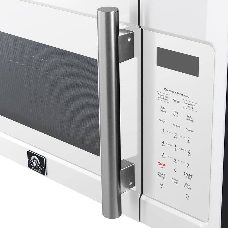 Forno Fornace 30-Inch Over-the-Range Convection Microwave in White with Stainless Steel Handle – 1.5 cu.ft, 300 CFM Vent, Touch Control, LED Light (FOTR3038-30WHT)