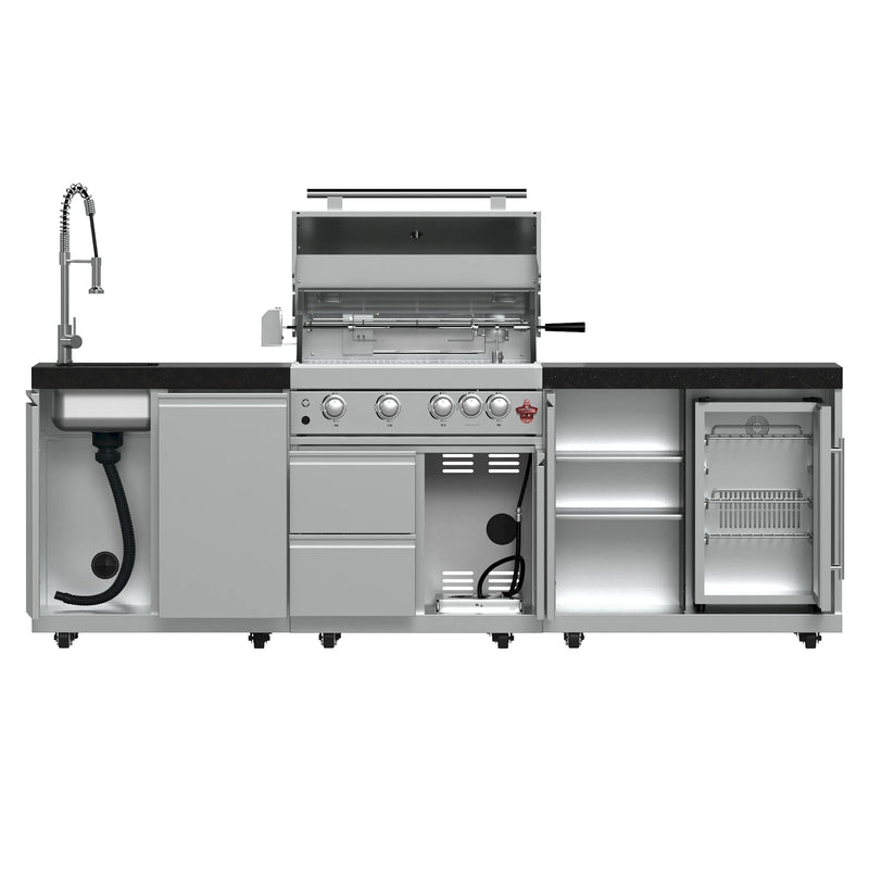 Forno Bulnes Outdoor Kitchen 30-Inch BBQ 60,000 BTU, with Sear, Rotisserie Infrared Burners, 1.8 Cu.Ft. Beverage Center, & Black Countertops (FODKT2506BLK)