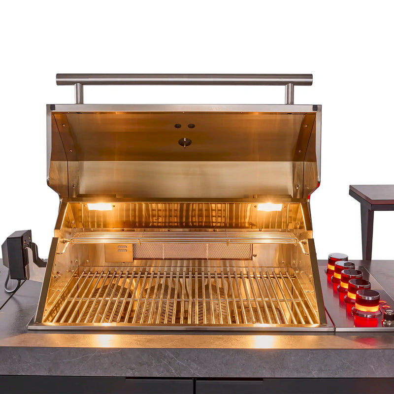 Forno Rimini Outdoor Kitchen 30-Inch BBQ 62,600 BTU, 3 Burners with Sear & Rotisserie, 2.4 cu.ft. Beverage Center, Stainless Steel Sink, Black Cabinets & Gray Sintered Stone Countertop (FODKT2544BLK)