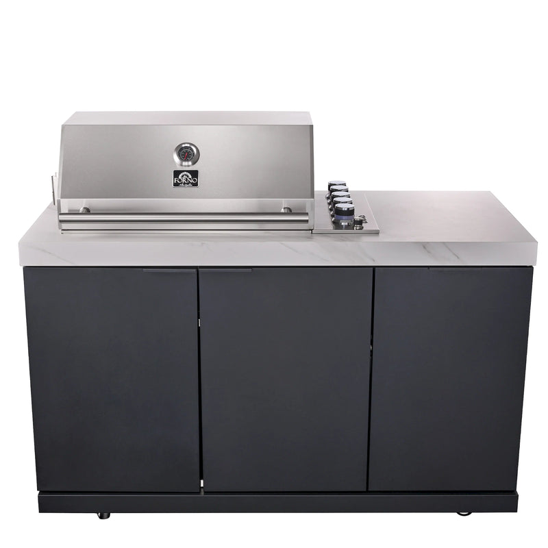 Forno Rimini Outdoor Kitchen 30-Inch BBQ 62,000 BTU, 4.8 cu.ft. Beverage Center, Stainless Steel Sink, White Countertops (FODKT2575WHT)