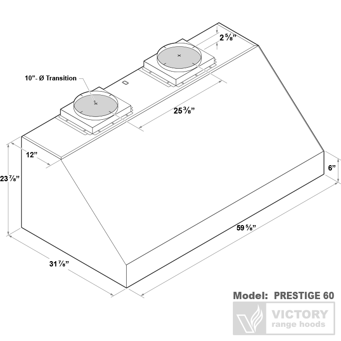 Victory Prestige 60-Inch 2300 CFM Under Cabinet BBQ Range Hood in Stainless Steel (Prestige-60)