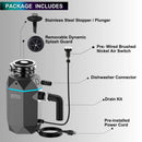 Forno Acqua BrightDiamond Black Onyx 1HP Super Quiet Garbage Disposal Corded with Motion Sensor Cabinet Light & Pre-Wired Air Switch (WDD100TA1BO)