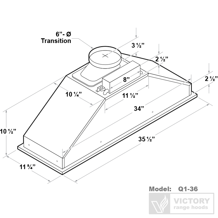 Victory Q1 36-Inch 600 CFM Insert Range Hood in Stainless Steel (Q1-36)