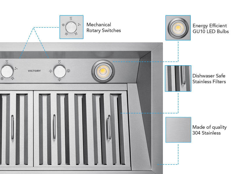 Victory Q2 42-Inch 700 CFM Insert Range Hood in Stainless Steel (Q2-42)