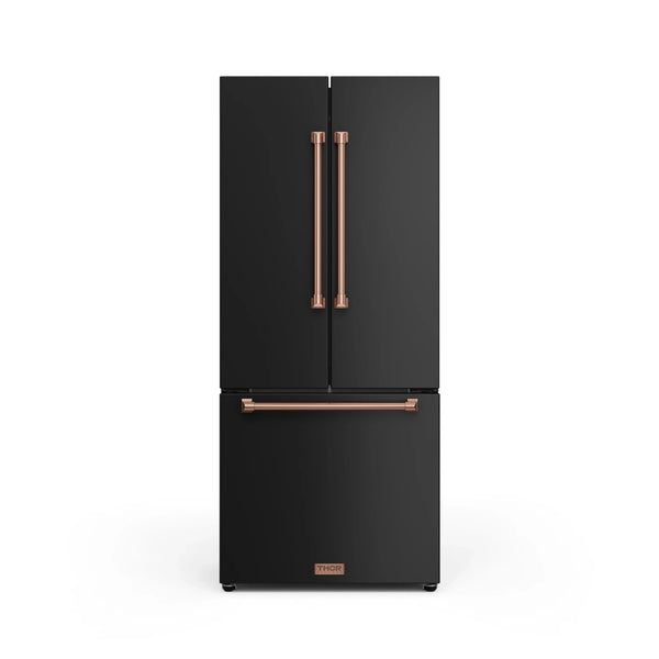 Thor Kitchen Gordon Ramsay Series 30-Inch 17.5 cu ft French Door Counter Depth Refrigerator with Ice Maker in Black with Rose Gold Trim (RF3017FFD00-RSG)