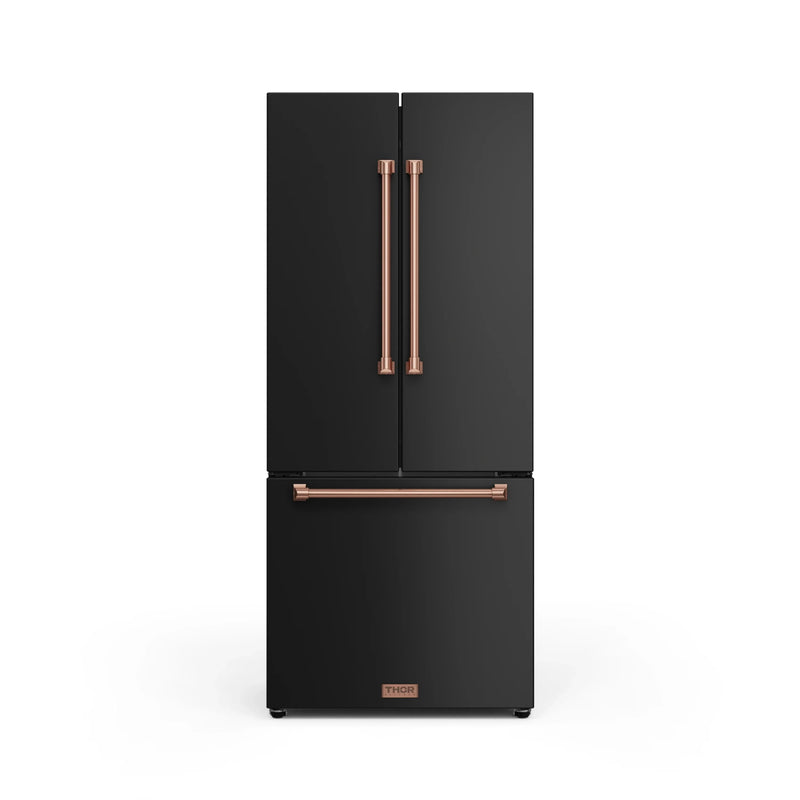 Thor Kitchen Gordon Ramsay Series 30-Inch 17.5 cu ft French Door Counter Depth Refrigerator with Ice Maker in Black with Rose Gold Trim (RF3017FFD00-RSG)