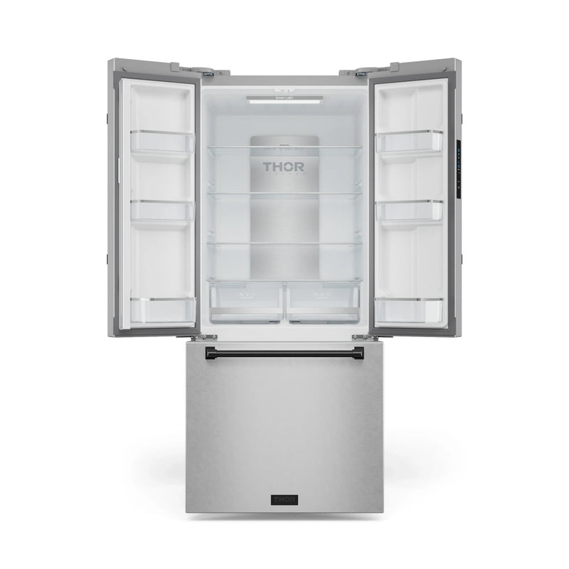 Thor Kitchen Gordon Ramsay Series 30-Inch 17.5 cu ft French Door Counter Depth Refrigerator with Ice Maker in Stainless Steel with Black Trim (RF3017FFD99-BLK)