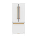 Gordon Ramsay by Thor Kitchen 30-Inch 17.5 Cu. Ft. French Door Counter-Depth Refrigerator with Ice Maker in White with Bronze Trim (RF3017FFDW-BRZ)