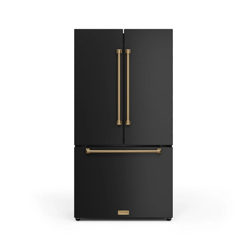Thor Kitchen Gordon Ramsay Series 36-Inch 20.3 cu ft French Door Counter Depth Refrigerator with Ice Maker in Black with Bronze Trim (RF3621CTD00-BRZ)