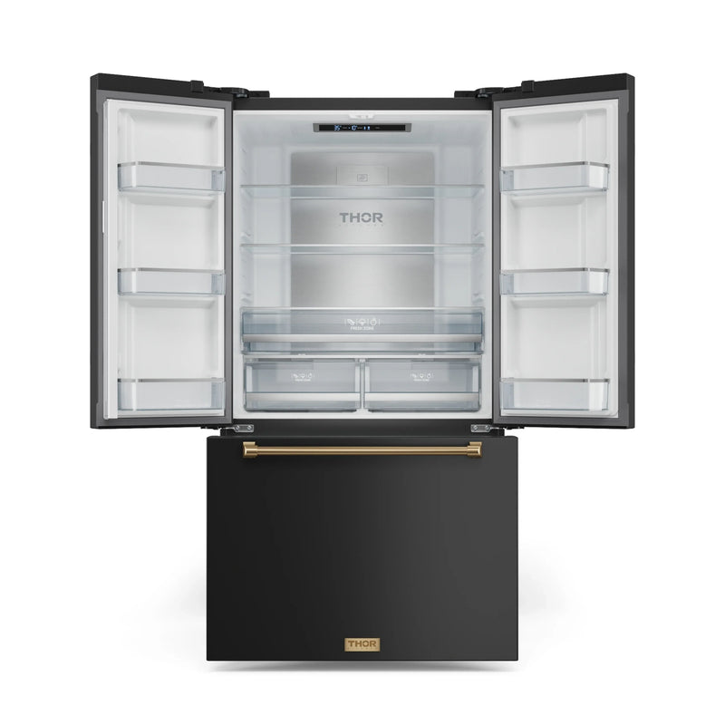 Thor Kitchen Gordon Ramsay Series 36-Inch 20.3 cu ft French Door Counter Depth Refrigerator with Ice Maker in Black with Bronze Trim (RF3621CTD00-BRZ)