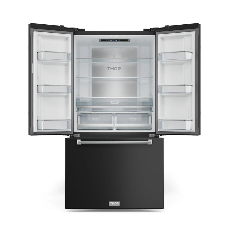 Thor Kitchen Gordon Ramsay 3-Piece Appliance Package - 30-Inch Gas Range with Tilt Panel, 36-Inch Refrigerator, and Dishwasher in Black with Stainless Steel Trim