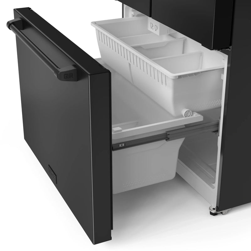 Gordon Ramsay by Thor Kitchen 3-Piece Appliance Package - 36-Inch Electric Range with Tilt Panel Touch Control, 36-Inch Refrigerator, and Dishwasher in Black