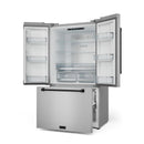 Gordon Ramsay by Thor Kitchen 3-Piece Appliance Package - 36-Inch Gas Range with Tilt Panel, 36-Inch Refrigerator, and Dishwasher in Stainless Steel with Black Trim