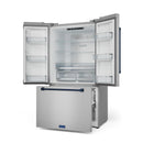 Gordon Ramsay by Thor Kitchen 36-Inch 20.3 cu ft French Door Counter Depth Refrigerator with Ice Maker in Stainless Steel with Navy Blue Trim (RF3621CTD99-BLU)