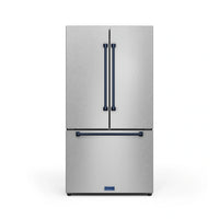 Gordon Ramsay by Thor Kitchen 36-Inch 20.3 cu ft French Door Counter Depth Refrigerator with Ice Maker in Stainless Steel with Navy Blue Trim (RF3621CTD99-BLU)