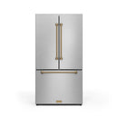 Gordon Ramsay by Thor Kitchen 3-Piece Appliance Package - 30-Inch Gas Range with Liquid Propane Kit, Tilt Panel, 36-Inch Refrigerator, and Dishwasher in Stainless Steel with Bronze Trim