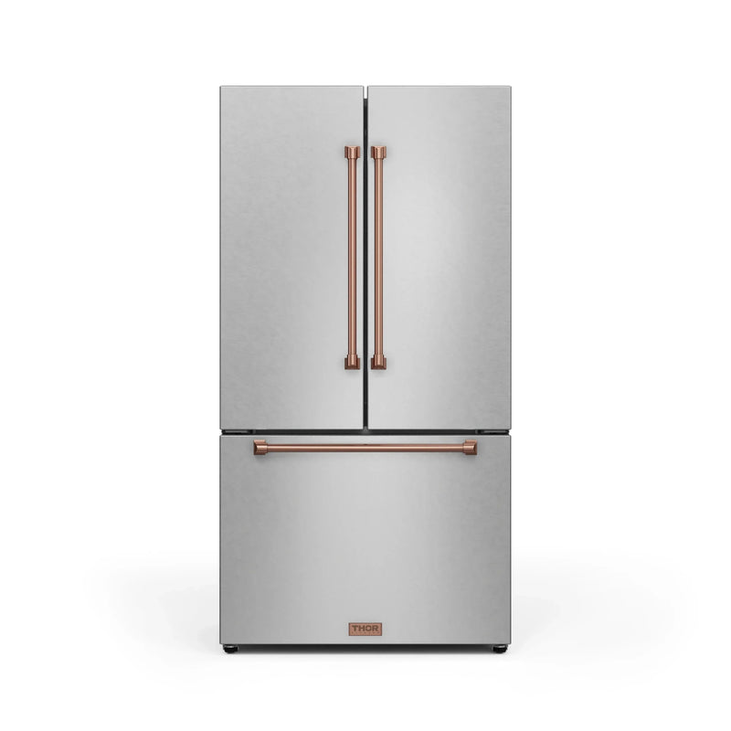 Gordon Ramsay by Thor Kitchen 3-Piece Appliance Package - 30-Inch Gas Range with Liquid Propane Kit, Tilt Panel, 36-Inch Refrigerator, and Dishwasher in Stainless Steel with Rose Gold Trim