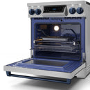 Gordon Ramsay by Thor Kitchen 3-Piece Appliance Package - 30-Inch Electric Range with Tilt Panel Touch Control, 36-Inch Refrigerator, and Dishwasher in Stainless Steel with Blue Trim