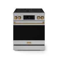 Gordon Ramsay by Thor Kitchen 30-Inch Professional Electric Range with Tilt Panel Touch Control and 6.0 Cu. Ft. Oven with Air Fryer and Self Clean in Stainless Steel with Bronze Trim (RSE30-BRZ)