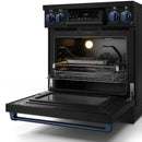 Gordon Ramsay by Thor Kitchen 3-Piece Appliance Package - 30-Inch Electric Range with Tilt Panel Touch Control, 36-Inch Refrigerator, and Dishwasher in Black with Blue Trim