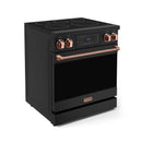 Gordon Ramsay by Thor Kitchen 3-Piece Appliance Package - 30-Inch Electric Range with Tilt Panel Touch Control, 36-Inch Refrigerator, and Dishwasher in Black with Rose Gold Trim