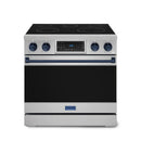 Gordon Ramsay by Thor Kitchen 3-Piece Appliance Package - 36-Inch Electric Range with Tilt Panel Touch Control, 36-Inch Refrigerator, and Dishwasher in Stainless Steel with Blue Trim