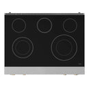 Gordon Ramsay by Thor Kitchen 3-Piece Appliance Package - 36-Inch Electric Range with Tilt Panel Touch Control, 36-Inch Refrigerator, and Dishwasher in Stainless Steel with Bronze Trim