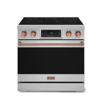 Gordon Ramsay by Thor Kitchen 36-Inch Professional Electric Range with Tilt Panel Touch Control and 6.0 Cu. Ft. Oven with Air Fryer and Self Clean in Stainless Steel with Rose Gold Trim (RSE36-RSG)
