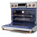 Gordon Ramsay by Thor Kitchen 3-Piece Appliance Package - 36-Inch Electric Range with Tilt Panel Touch Control, 36-Inch Refrigerator, and Dishwasher in Stainless Steel with Rose Gold Trim