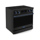Gordon Ramsay by Thor Kitchen 3-Piece Appliance Package - 36-Inch Electric Range with Tilt Panel Touch Control, 36-Inch Refrigerator, and Dishwasher in Black with Blue Trim