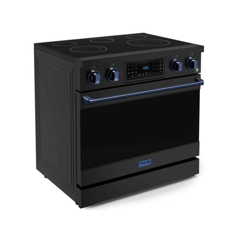 Thor Kitchen Gordon Ramsay Series 36-Inch Professional Electric Range with Tilt Panel Touch Control in Black with Navy Blue Trim (RSE36B-BLU)