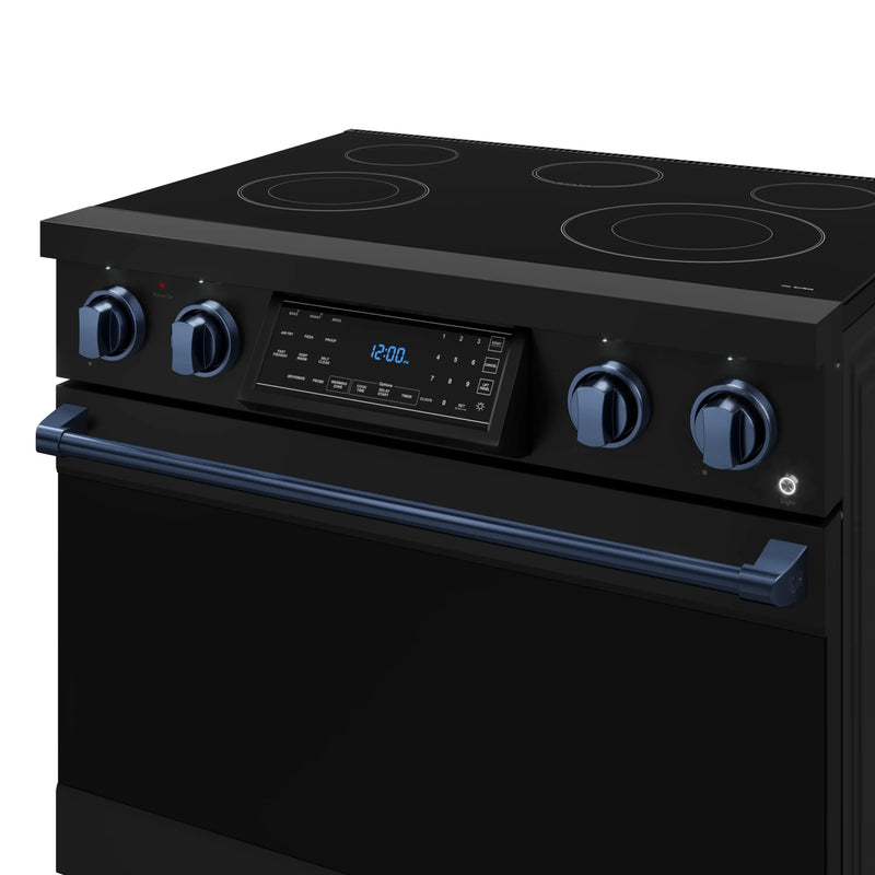 Thor Kitchen Gordon Ramsay Series 36-Inch Professional Electric Range with Tilt Panel Touch Control in Black with Navy Blue Trim (RSE36B-BLU)