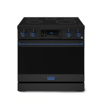 Gordon Ramsay by Thor Kitchen 36-Inch Professional Electric Range with Tilt Panel Touch Control and 6.0 Cu. Ft. Oven with Air Fryer and Self Clean in Black with Navy Blue Trim (RSE36B-BLU)