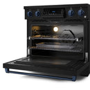 Gordon Ramsay by Thor Kitchen 3-Piece Appliance Package - 36-Inch Electric Range with Tilt Panel Touch Control, 36-Inch Refrigerator, and Dishwasher in Black with Blue Trim