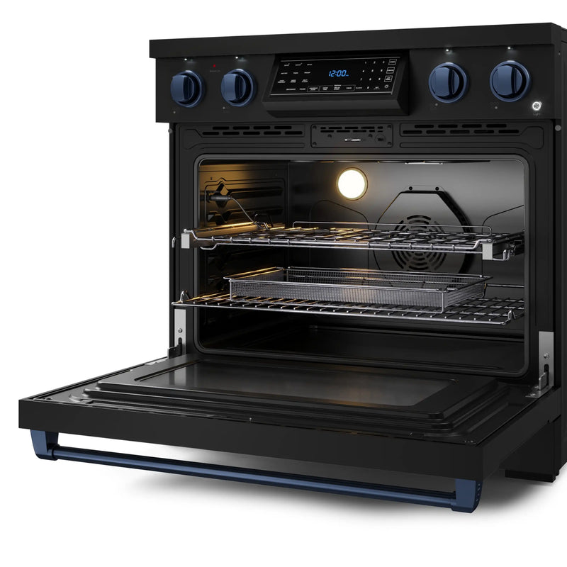 Thor Kitchen Gordon Ramsay Series 36-Inch Professional Electric Range with Tilt Panel Touch Control in Black with Navy Blue Trim (RSE36B-BLU)