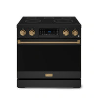 Gordon Ramsay by Thor Kitchen 36-Inch Professional Electric Range with Tilt Panel Touch Control and 6.0 Cu. Ft. Oven with Air Fryer and Self Clean in Black with Bronze Trim (RSE36B-BRZ)