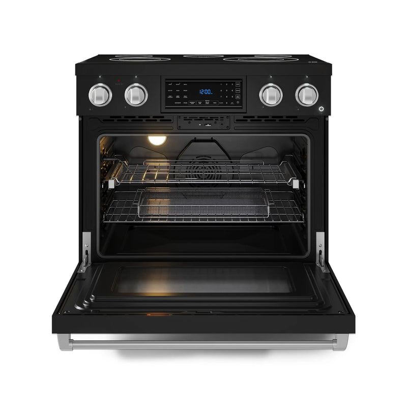 Gordon Ramsay by Thor Kitchen 3-Piece Appliance Package - 36-Inch Electric Range with Tilt Panel Touch Control, 36-Inch Refrigerator, and Dishwasher in Black with Stainless Steel Trim