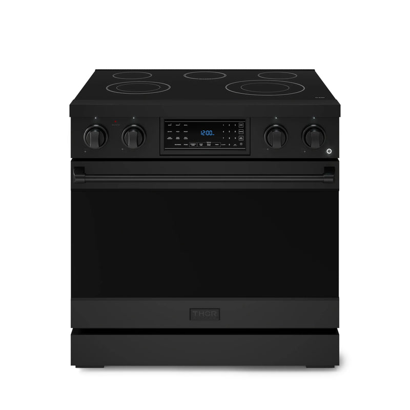 Gordon Ramsay by Thor Kitchen 3-Piece Appliance Package - 36-Inch Electric Range with Tilt Panel Touch Control, 36-Inch Refrigerator, and Dishwasher in Black
