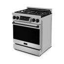 Gordon Ramsay by Thor Kitchen 3-Piece Appliance Package - 30-Inch Gas Range with Liquid Propane Kit, Tilt Panel, 36-Inch Refrigerator, and Dishwasher in Stainless Steel with Black Trim