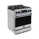 Gordon Ramsay by Thor Kitchen 3-Piece Appliance Package - 30-Inch Gas Range with Tilt Panel, 36-Inch Refrigerator, and Dishwasher in Stainless Steel with Blue Trim