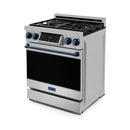 Gordon Ramsay by Thor Kitchen 3-Piece Appliance Package - 30-Inch Gas Range with Liquid Propane Kit, Tilt Panel, 36-Inch Refrigerator, and Dishwasher in Stainless Steel with Blue Trim