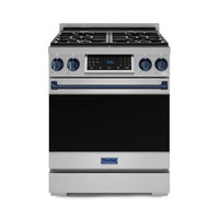 Gordon Ramsay by Thor Kitchen 30-Inch Professional Gas Range with Liquid Propane Kit, and Tilt Panel Touch Control with 4.55 Cu. Ft. Self Clean Oven in Stainless Steel with Navy Blue Trim (RSG30-BLU-LP)